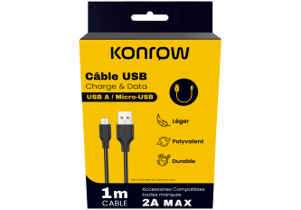 Câble USB - Micro USB - 1Mètre - Konrow